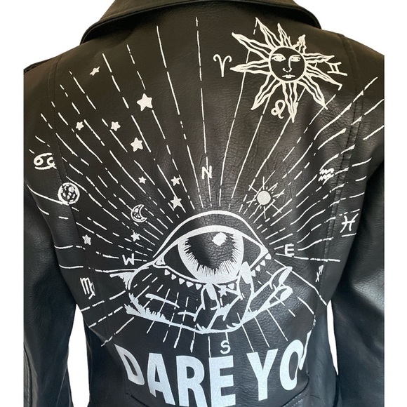 DARE YOU Faux Leather Cropped Moto Jacket Silver Hardware Black, Sm…Goth… - Picture 7 of 16